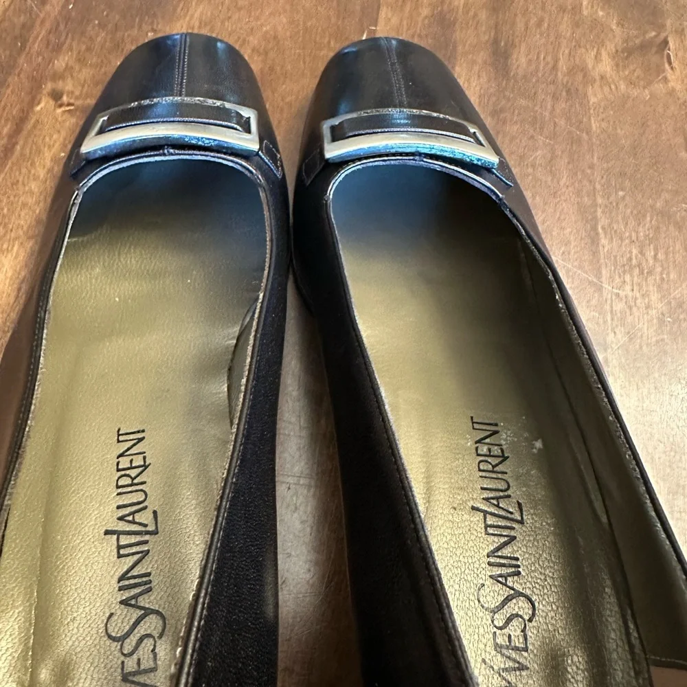 Vtg Yves Saint Laurent Brown‎ Shine Pumps Buckle Leather Size 10 *READ* - Picture 11 of 12